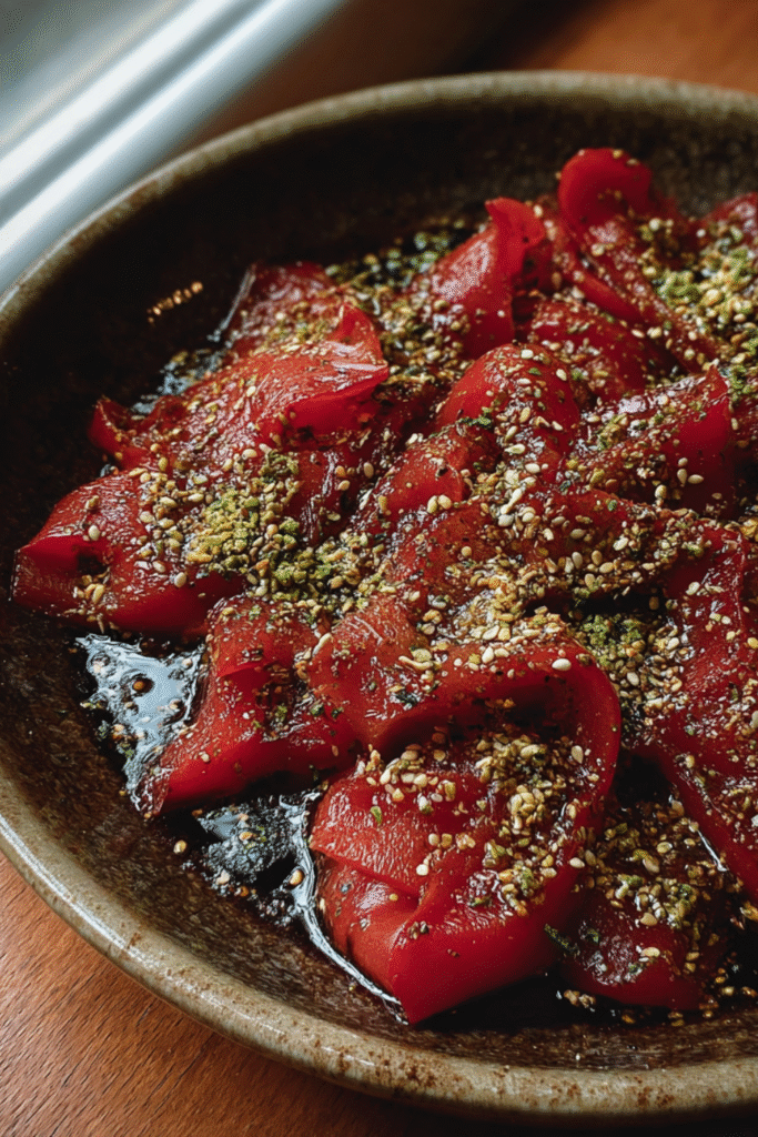 Nigella Roast Red Peppers with Pomegranate Molasses and Dukkah