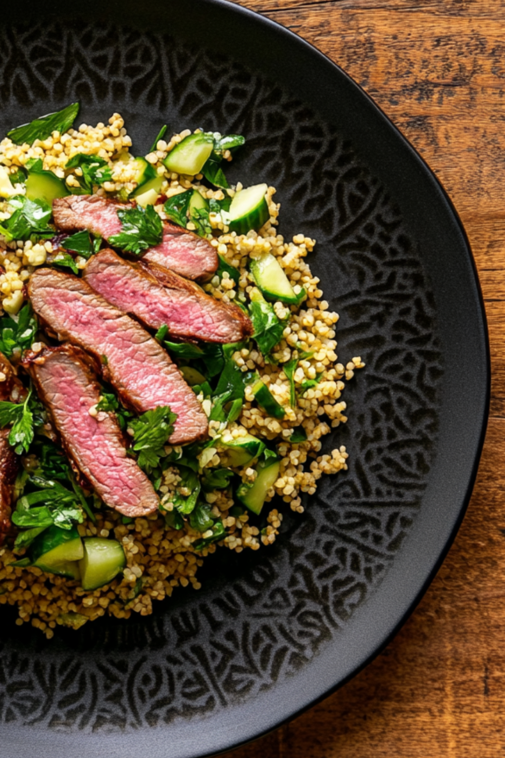 Nigella Bulgur Wheat Salad with Pink-Seared Lamb