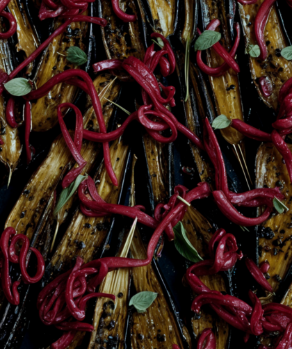 Baby Aubergines With Oregano & Red Onion