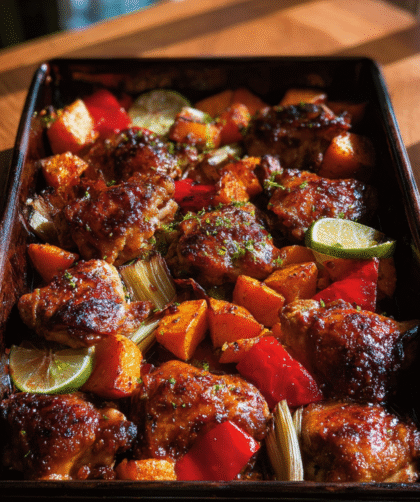 Nigella One-Pan Chicken with Apricot Harissa and Sweet Potatoes