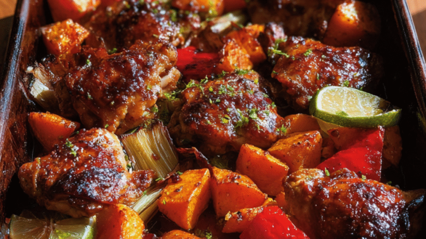 Nigella One-Pan Chicken with Apricot Harissa and Sweet Potatoes