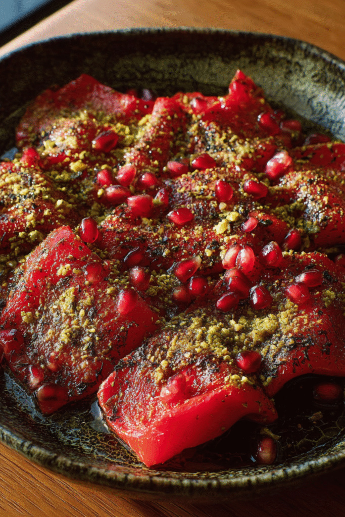 Nigella Roast Red Peppers with Pomegranate Molasses and Dukkah