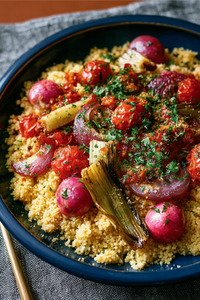 Nigella Spiced Bulgur Wheat with Roast Vegetables