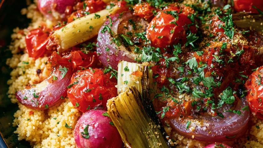 Nigella Spiced Bulgur Wheat with Roast Vegetables