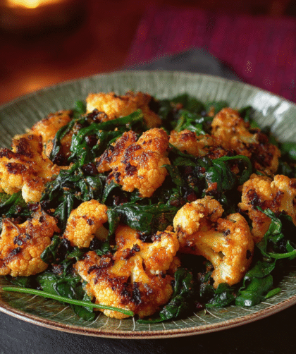 Nigella Roast Cauliflower with Apricot Harissa and Spinach